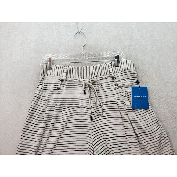 Derek Lam Shorts Women's Small Tan Striped Rayon Pocket Elastic Waist Drawstring - Picture 4 of 8